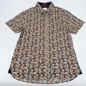 Across The‎ Pond Mens Medium Floral Short Sleeve Button Up Shirt Olive Orange